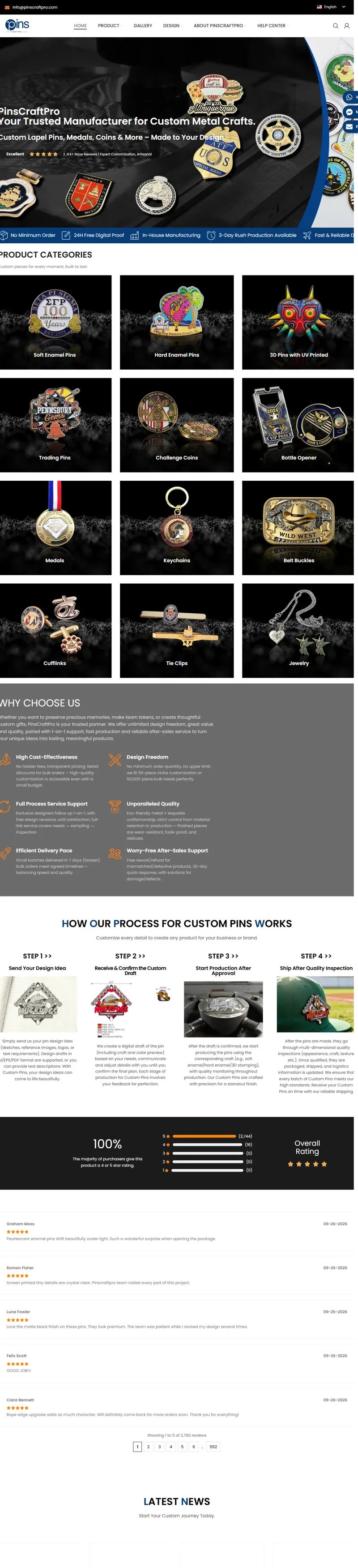 Custom Pins, Coins & Medals Manufacturer | PinsCraftPro 网页长截图